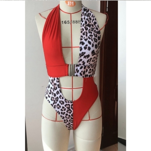 Red & Leopard Print Swimsuit - Picture 3 of 8